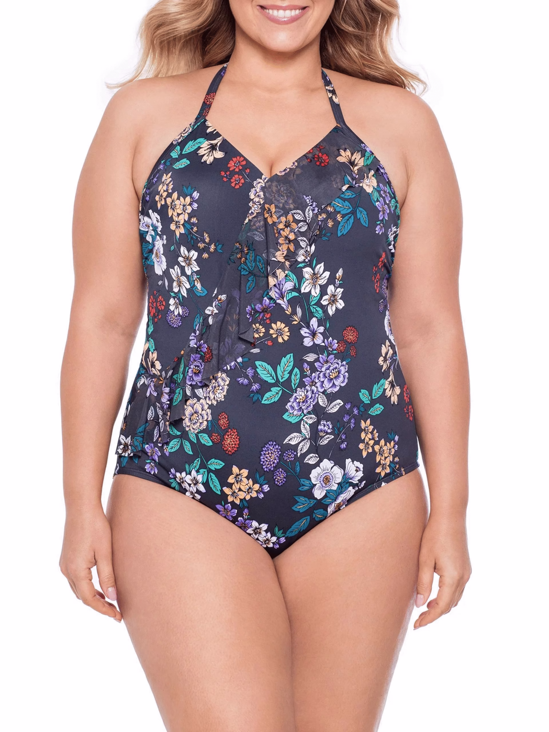 Women’s Plus Size Rooting For You Floral One-Piece Swimsuit 2X (20W–22W)