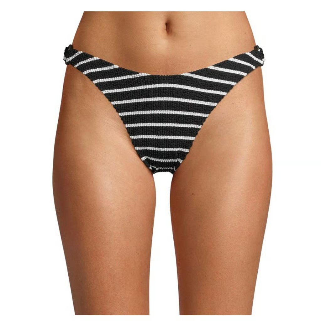 Women’s Striped Popcorn Textured Bikini Bottom Rich Black XL (15–17)