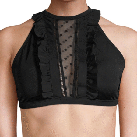 Women’s Forever Yours High-Neck Bikini Top Sheer Mesh Inset Black L (12–14)