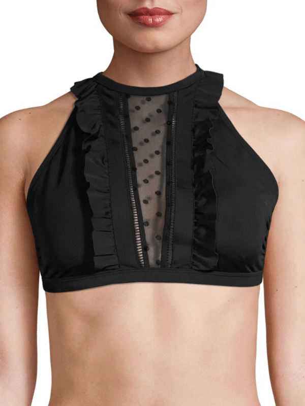Women’s Forever Yours High-Neck Bikini Top Sheer Mesh Inset Black L (12–14)