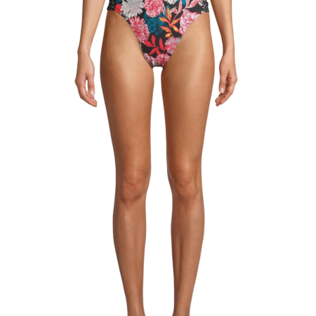 Women’s Wildflower Floral High-Waist Bikini Bottom Rich Black Large (12–14)