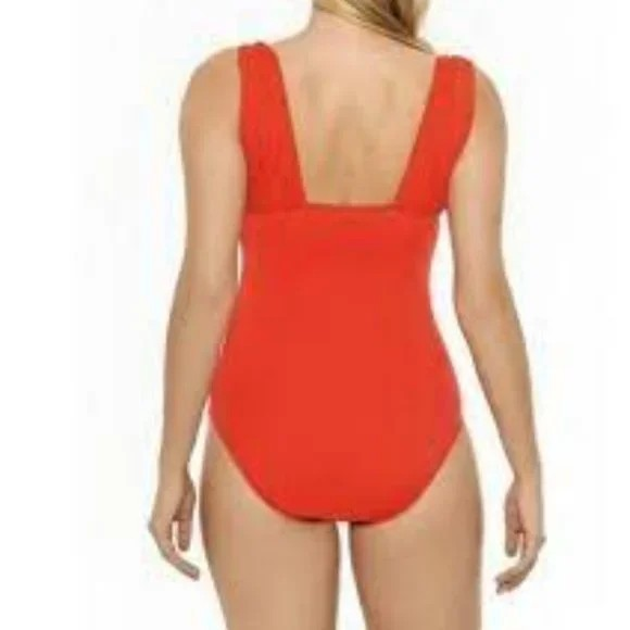 Women’s Sizzle Shirred One-Piece Swimsuit Slimming Fit Full Coverage Orange Sizzle Large (12–14) - Image 2