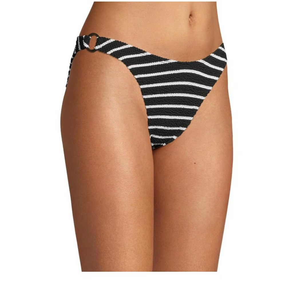 Women’s Striped Popcorn Textured Bikini Bottom Rich Black XL (15–17) - Image 2