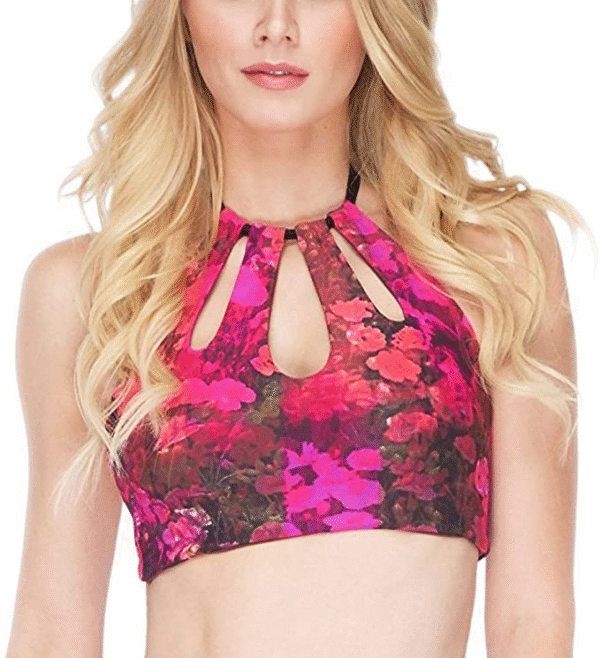 Women’s Reversible High-Neck Bikini Top Keyhole Cutout Floral Print Multi L