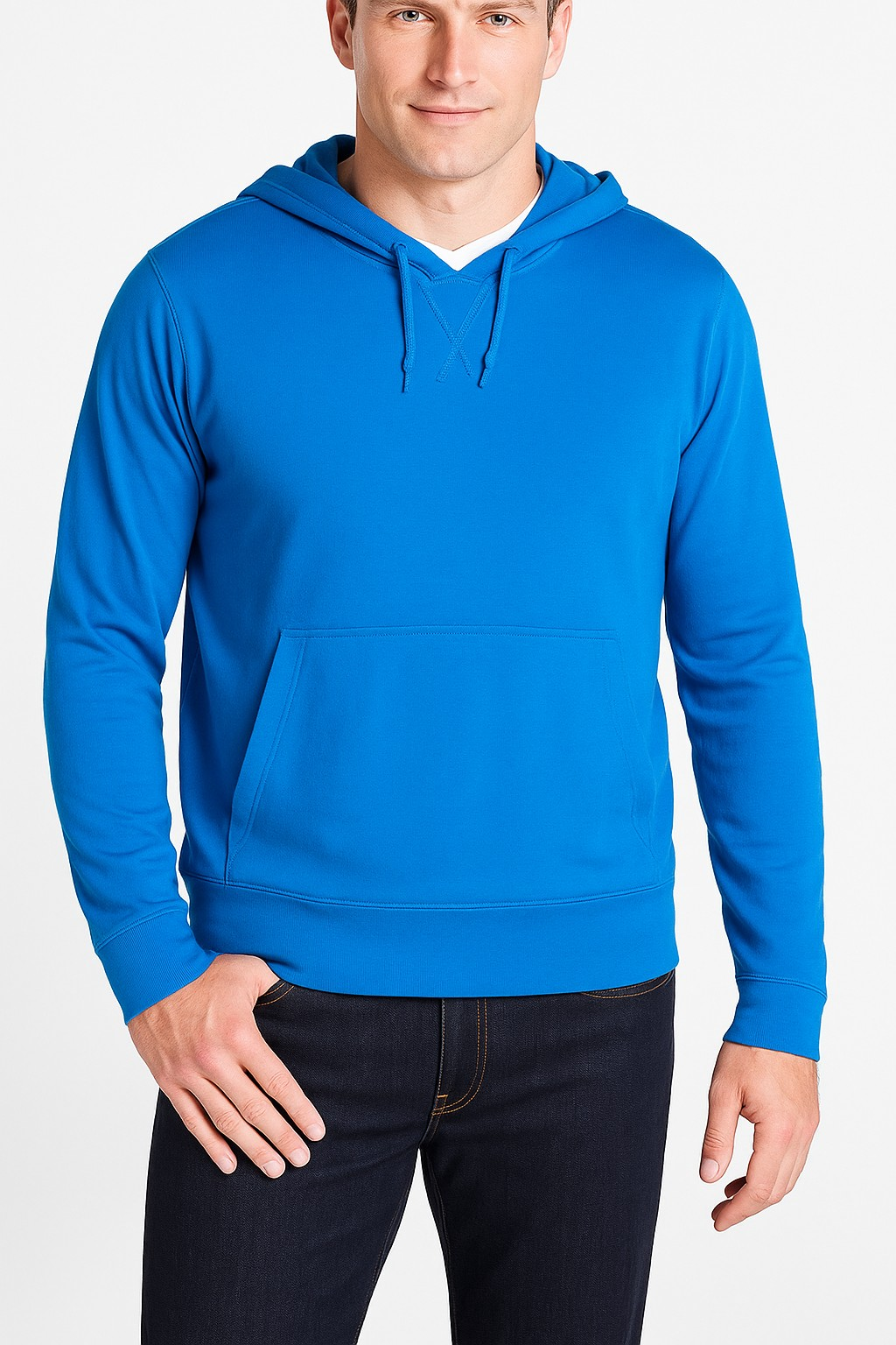 Men’s Solid Royal Blue Hoodie with Contrast Drawcord Medium, 100% Cotton