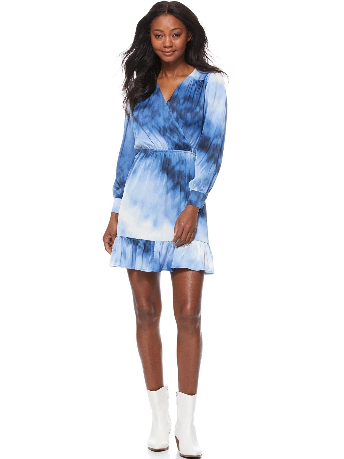 Women’s Wrap Dress with Ruffle Blue Ombre S (4–6) – Lightweight, Flattering & Perfect for Any Occasion