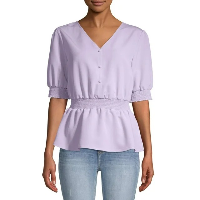 Women’s Button Smock Top Lavender Sunrise Small – Light, Feminine & Effortlessly Chic