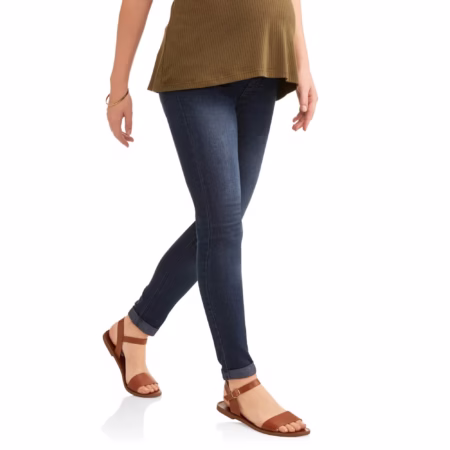 Women’s Maternity Skinny Boyfriend Jeans with Full Panel Medium Wash XL – Comfort & Style for Every Trimester