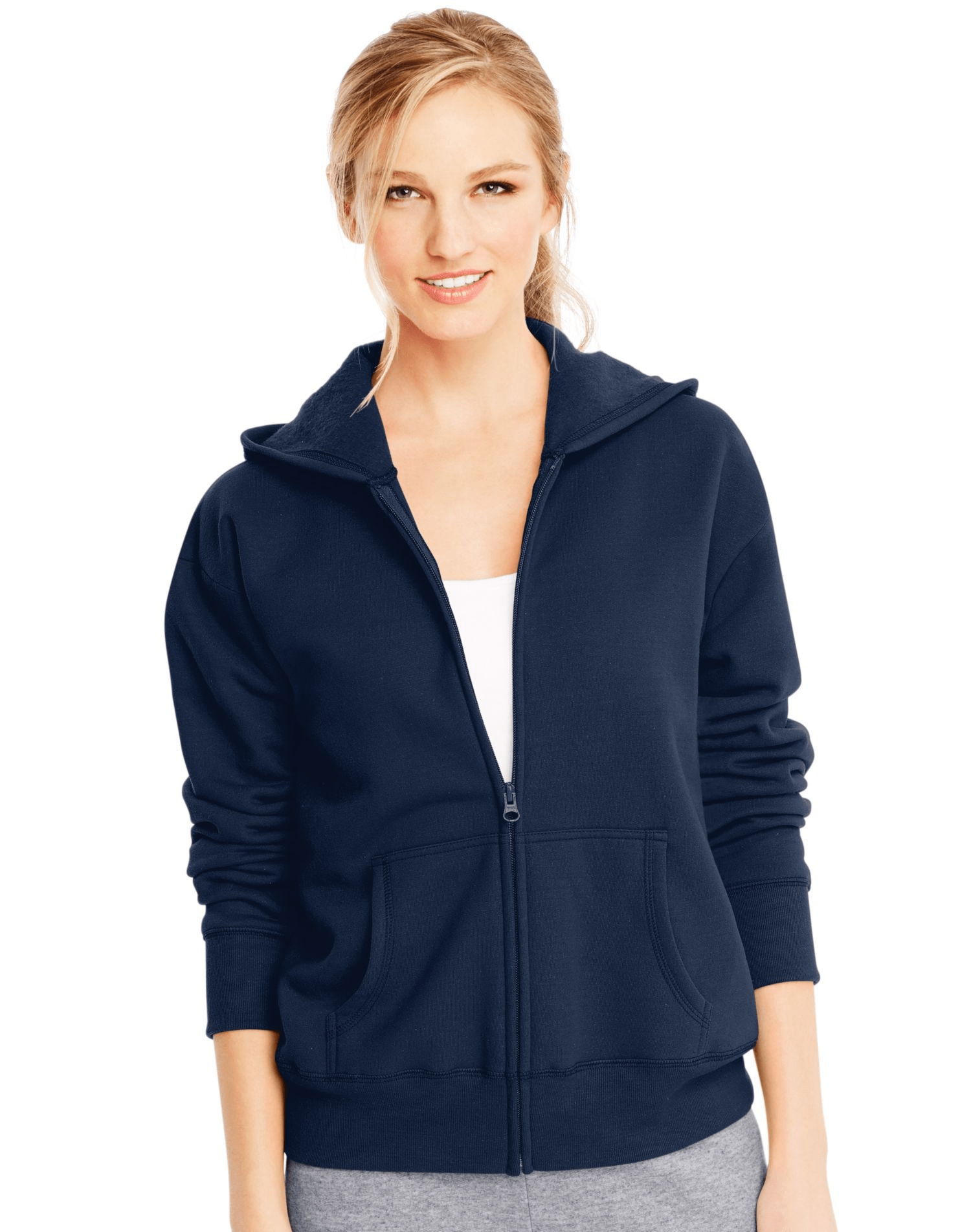 Women's ComfortSoft EcoSmart Full-Zip Hoodie Sweatshirt, Navy, M