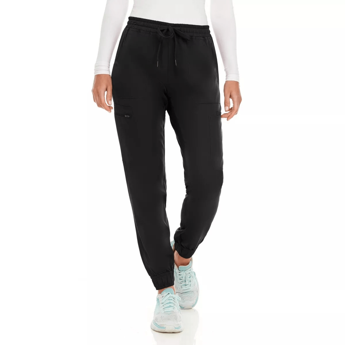Medichic Women’s Seven Pocket Cargo Scrub Pants Joggers with 4-Way Stretch, Black, M