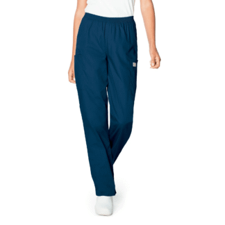 Women's Elastic Waist Cargo Scrub Pants, Navy, Size L