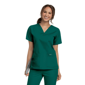 Landau Women’s V-Neck Tunic Scrub Top, Hunter Green, Size XXL