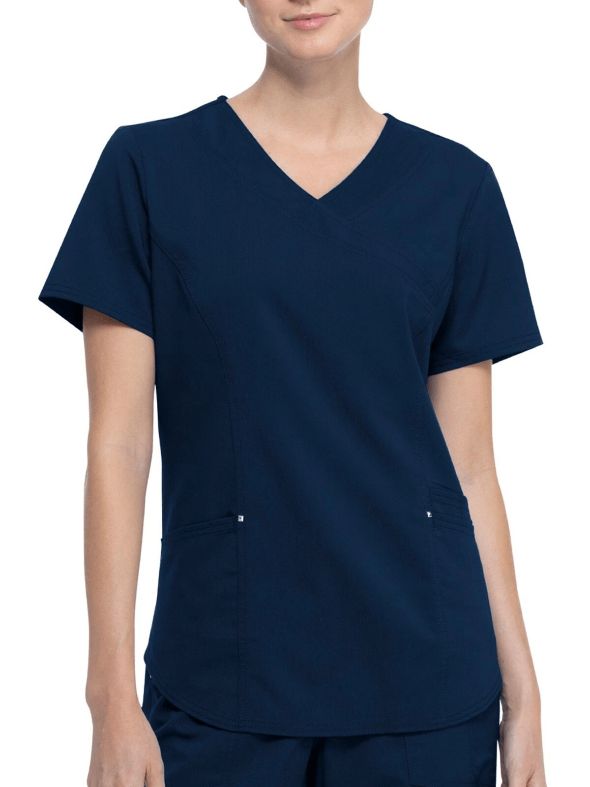 Scrubstar Women’s Short Sleeve Mock Neck Wrap Scrub Top, Indigo, L
