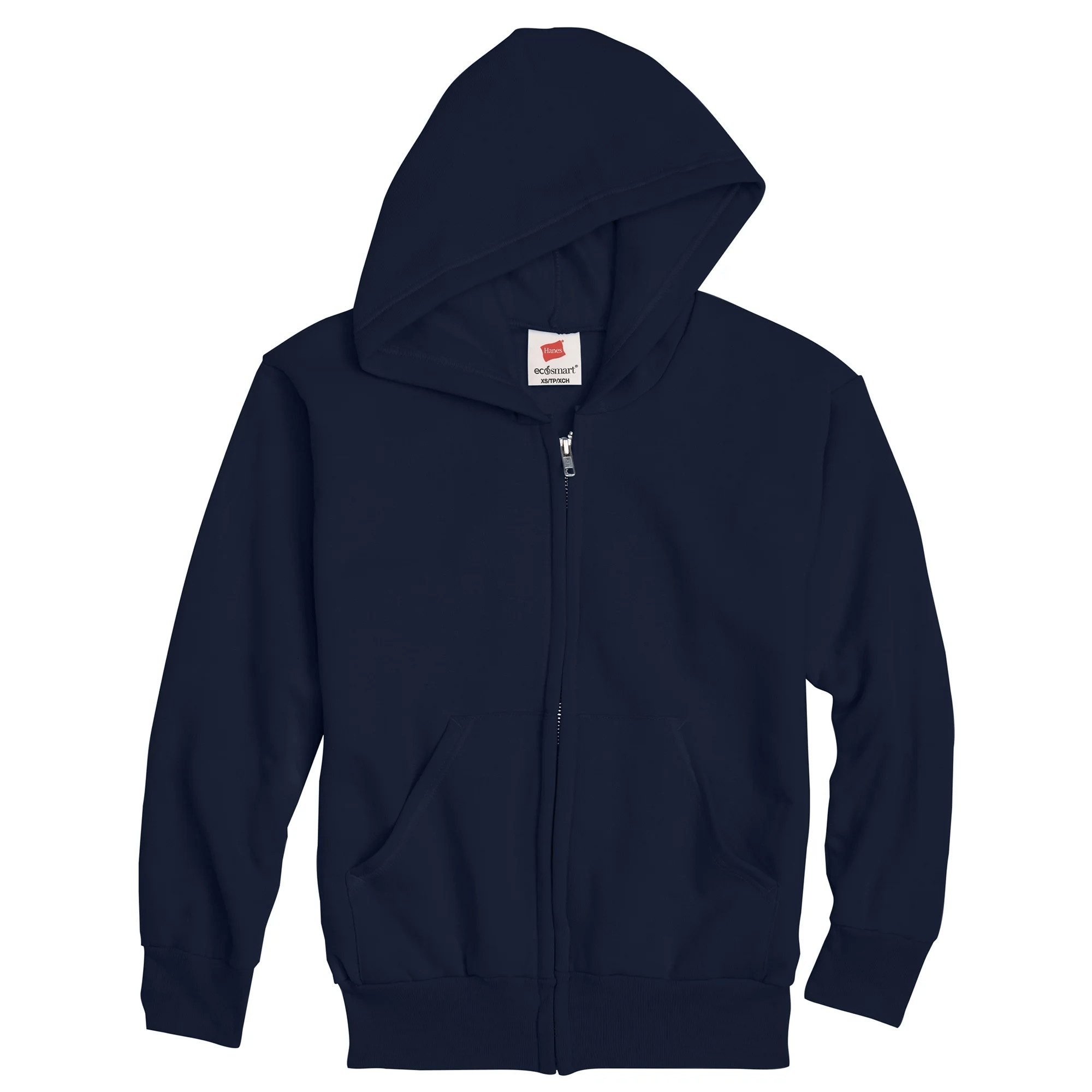Hanes Boys EcoSmart Fleece Full Zip Hooded Jacket, Navy, XL (16-18)