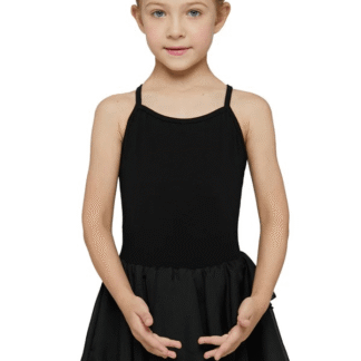 Girls Spaghetti Strap Ballet Leotard with Layered Tulle Skirt, Black, M