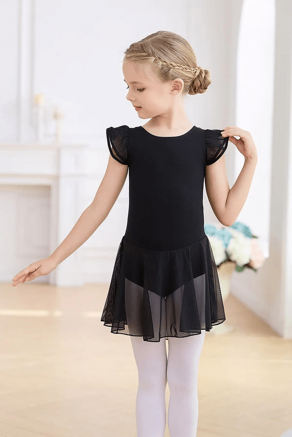 Toddler Girl Flutter Sleeve Ballet Leotard, Black, XS