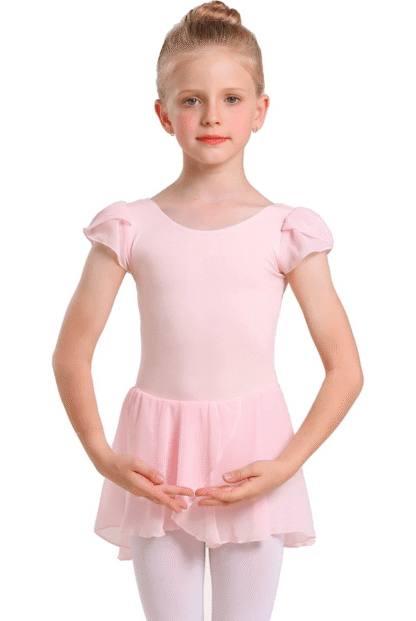 Girls Petal Sleeve Skirted Leotard, Pink, M