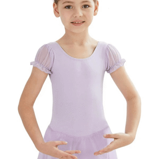 Girls Puffy Sleeve Skirted Leotard, Purple, L