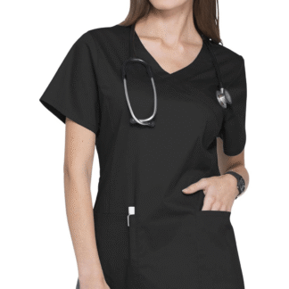 Scrubstar Women’s Premium Collection Mock Wrap Stretch Scrub Top, Black, Size XS