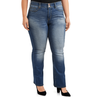 Women’s Plus Size Double Button Bootcut Mid-Rise Jeans, Medium Wash, 14W