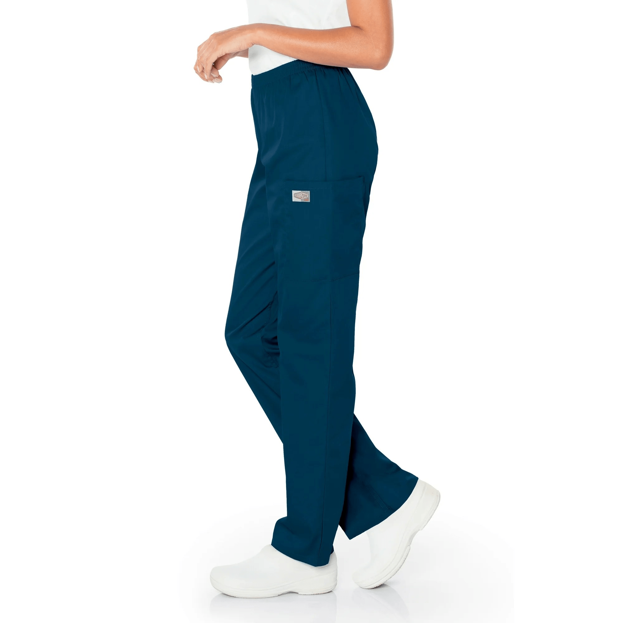 Women's Elastic Waist Cargo Scrub Pants, Navy, Size L - Image 2