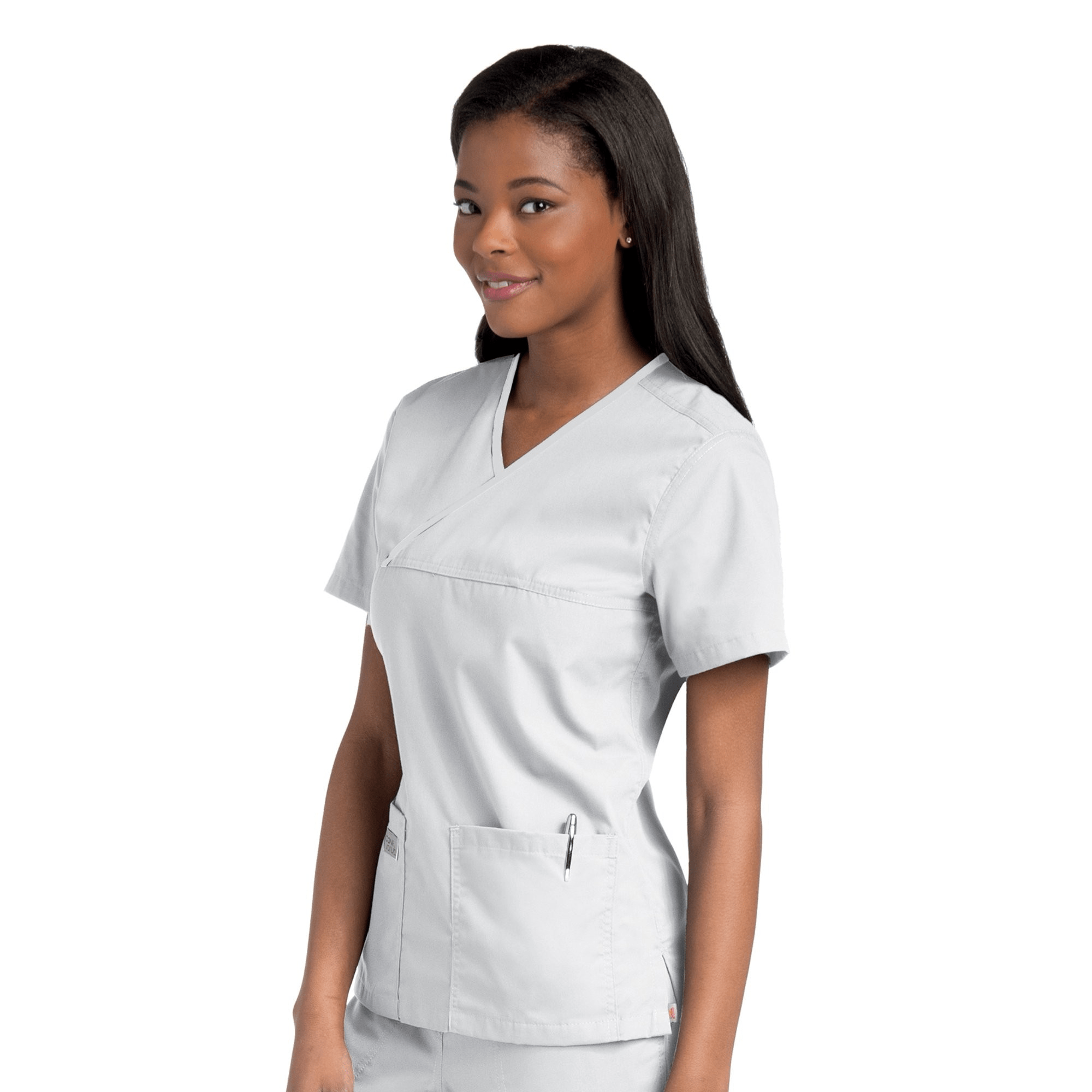 Urbane by Landau Women’s Double Pocket Crossover Scrub Top, White, Size XL - Image 2