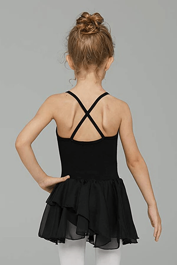 Girls Spaghetti Strap Ballet Leotard with Layered Tulle Skirt, Purple, XS - Image 2