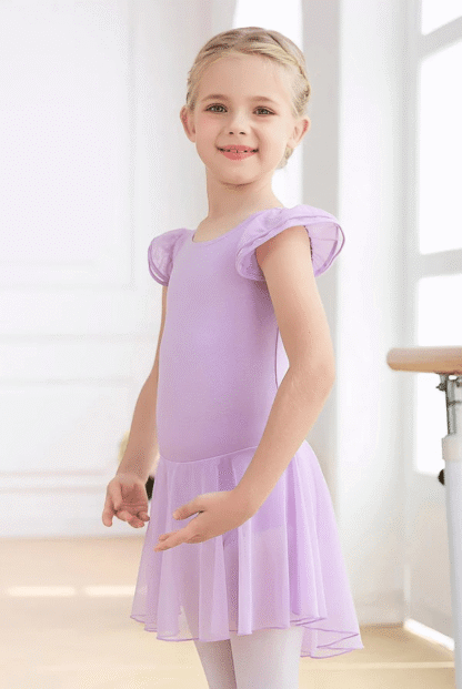Toddler Girl Flutter Sleeve Ballet Leotard, Purple, XS