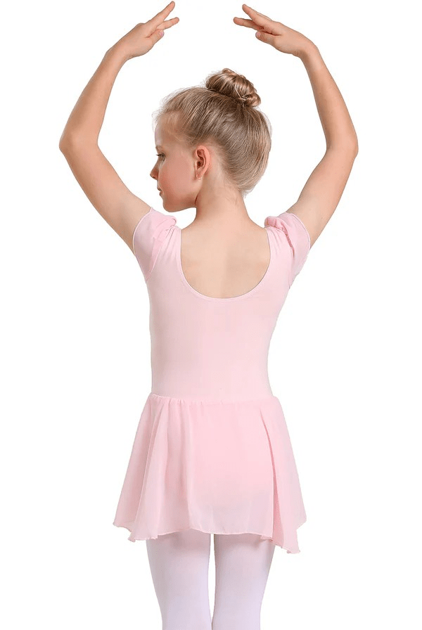 Girls Petal Sleeve Skirted Leotard, Pink, M - Image 2