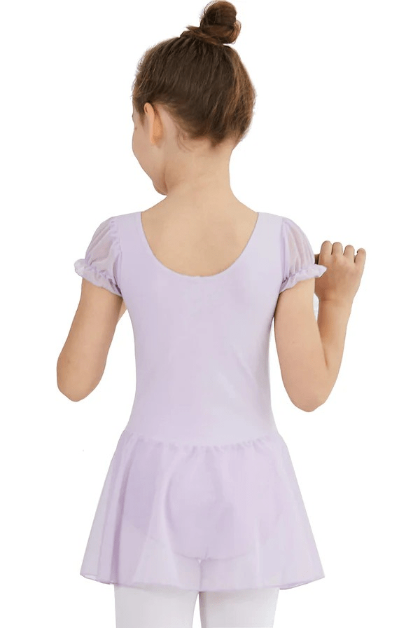 Girls Puffy Sleeve Skirted Leotard, Purple, XL - Image 2