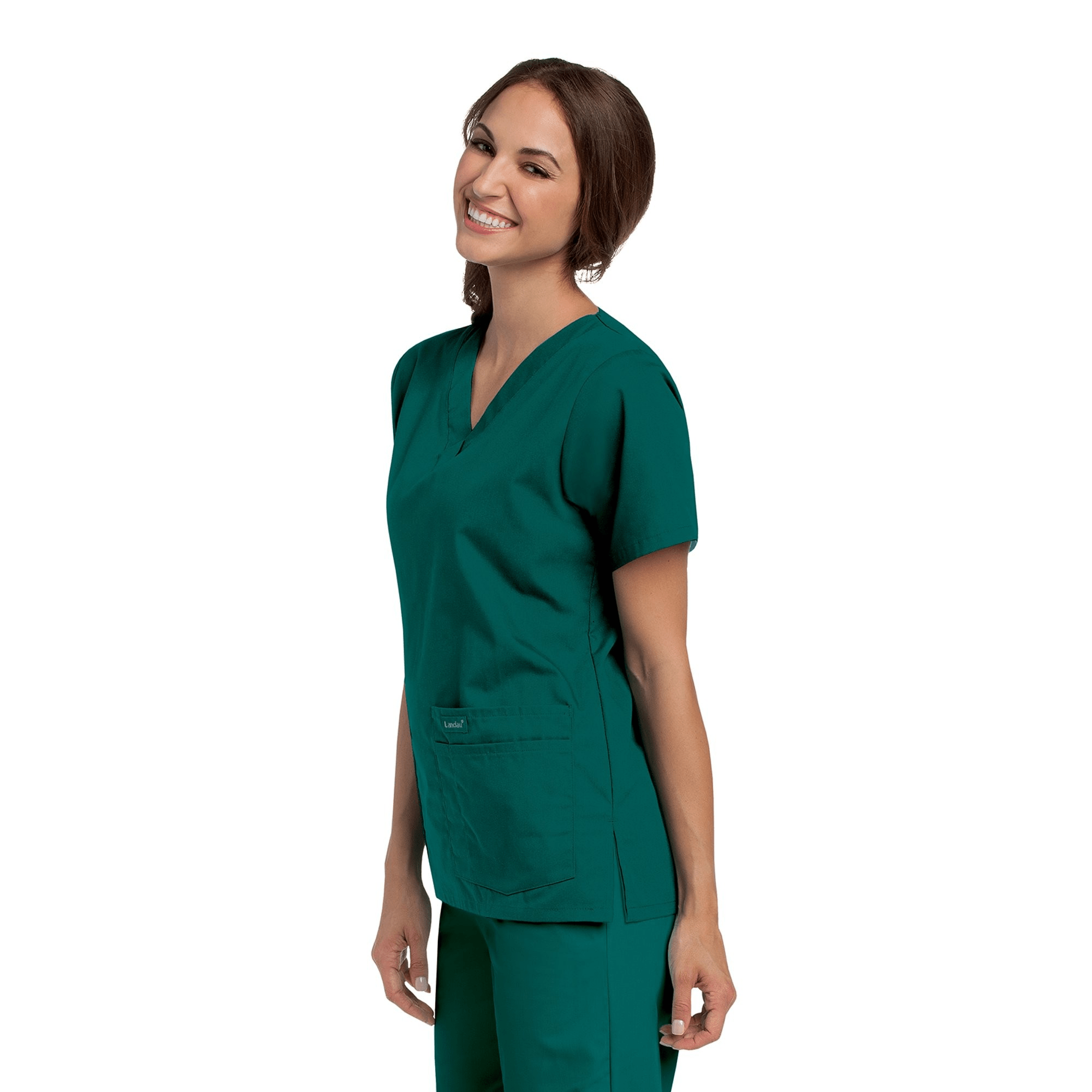 Landau Women’s V-Neck Tunic Scrub Top, Hunter Green, Size XXL - Image 3