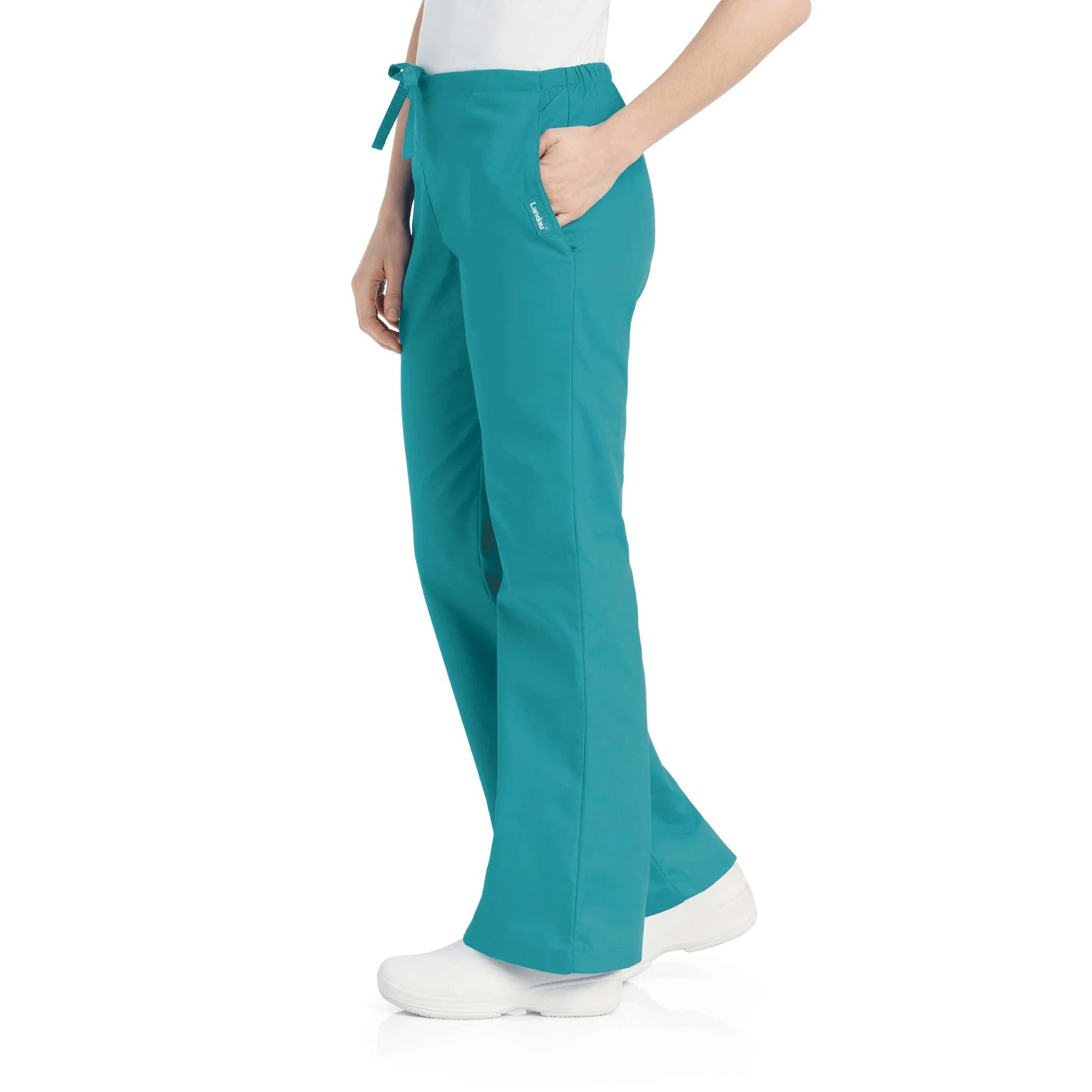 Landau Women’s Natural Flare Leg Scrub Pants, Teal, M Petite - Image 3