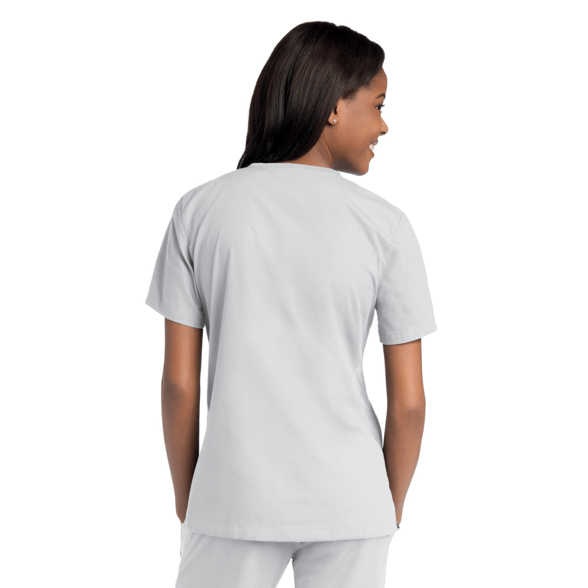 Urbane by Landau Women’s Double Pocket Crossover Scrub Top, White, Size XL - Image 3
