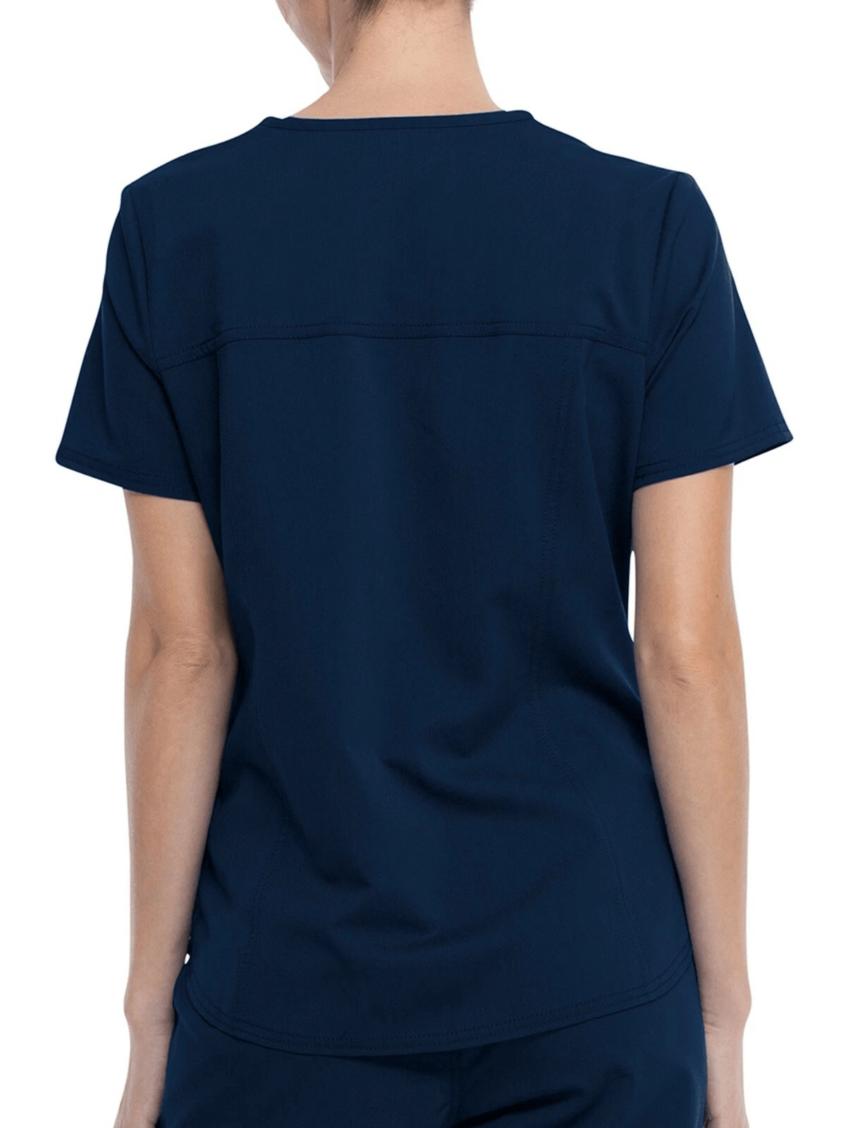 Scrubstar Women’s Short Sleeve Mock Neck Wrap Scrub Top, Indigo, L - Image 3