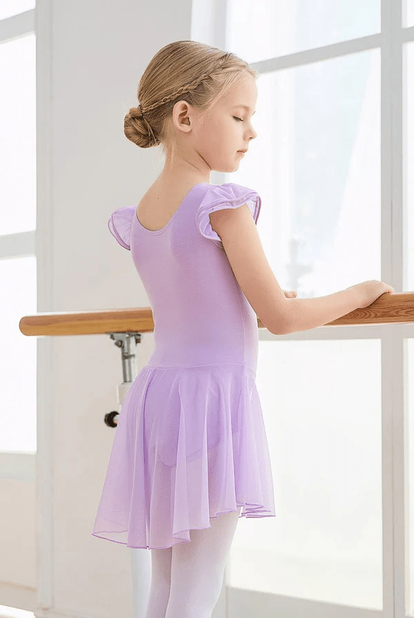 Toddler Girl Flutter Sleeve Ballet Leotard, Purple, XS - Image 2