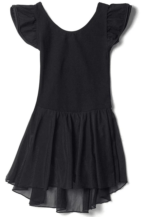 Toddler Girl Flutter Sleeve Ballet Leotard, Black, XS - Image 3