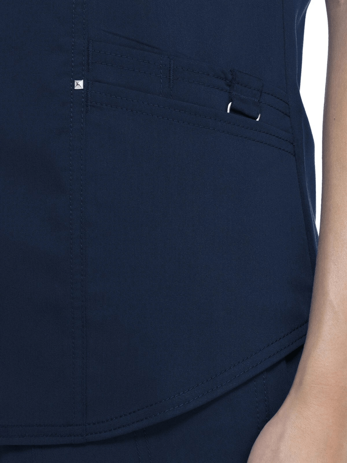 Scrubstar Women’s Short Sleeve Mock Neck Wrap Scrub Top, Indigo, L - Image 4