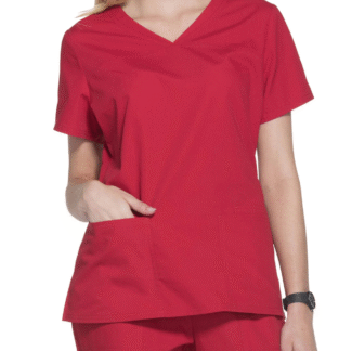 Scrubstar Women's Core Essentials Brushed Poplin V-Neck Scrub Top, Red, Small