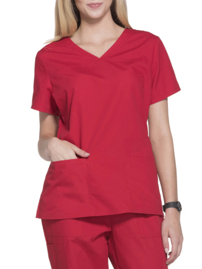 Scrubstar Women's Core Essentials Brushed Poplin V-Neck Scrub Top, Red, Small