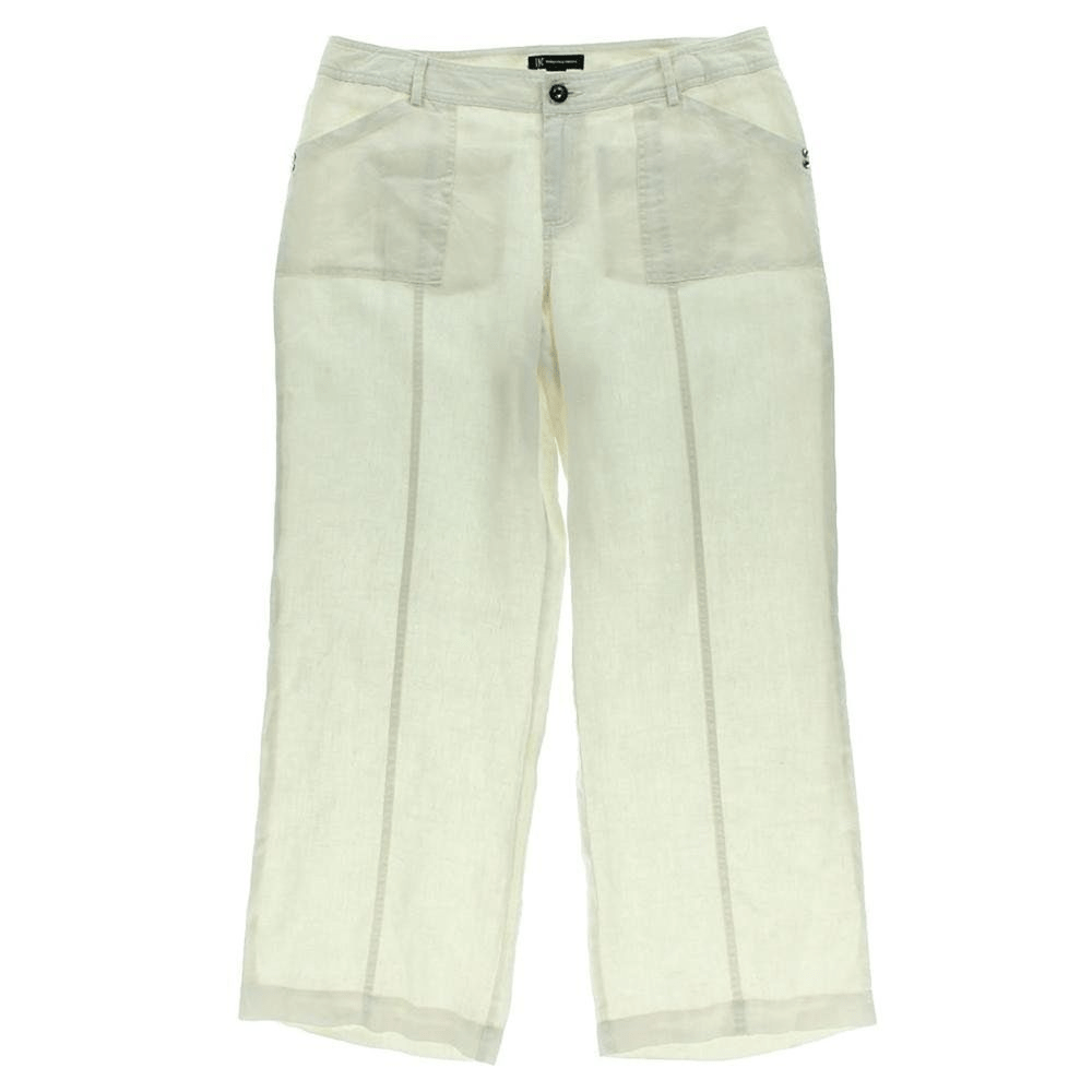 INC International Concepts Curvy-Fit Wide-Leg Linen Pants, Bleached Wheat, 10