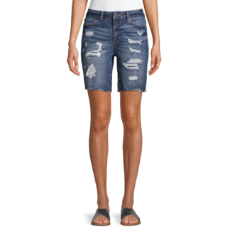 No Boundaries Women’s Boyfriend Bermuda Jean Shorts, Medium Wash, Size 15