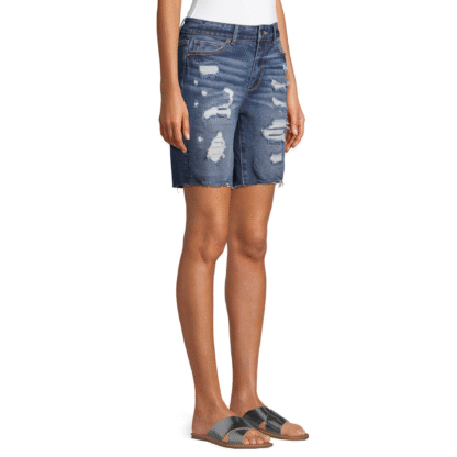 No Boundaries Women’s Boyfriend Bermuda Jean Shorts, Medium Wash, Size 15 - Image 3