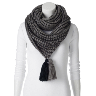 Madden Girl Women’s Two-Tone Tassel Infinity Scarf, Charcoal
