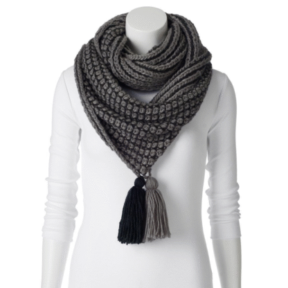 Madden Girl Women’s Two-Tone Tassel Infinity Scarf, Charcoal