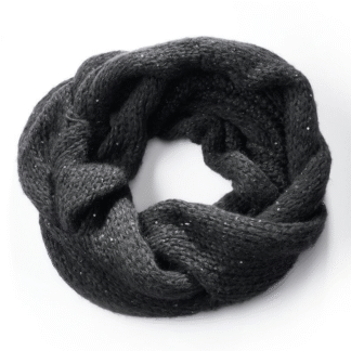 Women’s Cable-Knit Sequined Cowl Scarf, Black