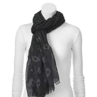 Jennifer Lopez Women’s Leopard Sequin Oblong Scarf, Black