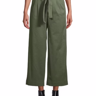 Time and Tru Women's Wide-Leg Self Belt Pants, Green, Size 14