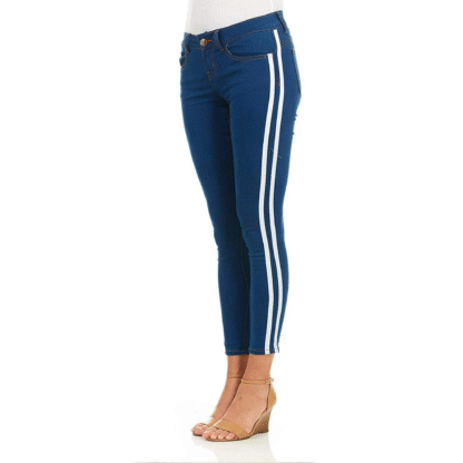 Cover Girl Women’s Medium Blue & White Varsity Side Stripe Skinny Jeans, Size 5/6 - Image 2