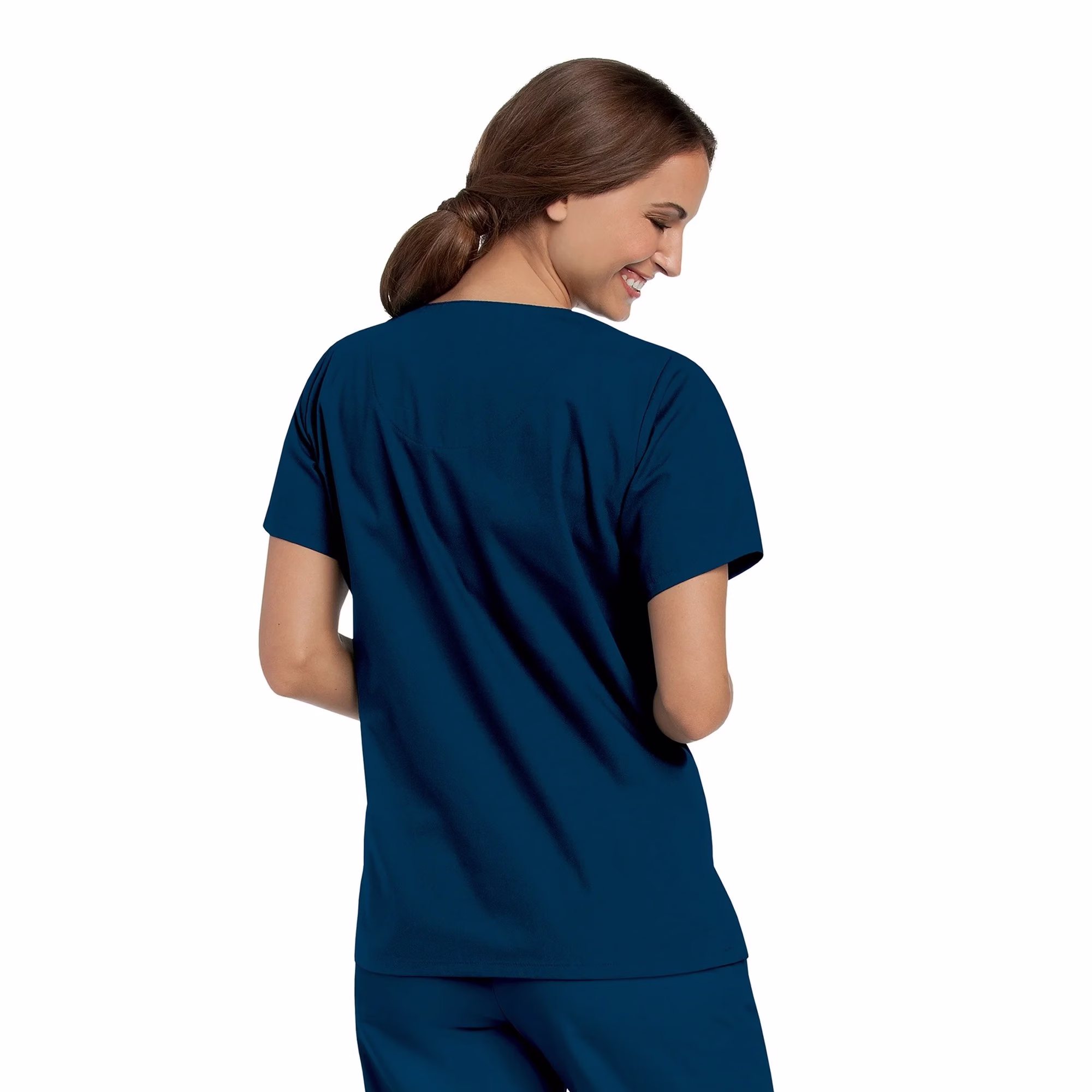 Landau Women’s Classic V-Neck Tunic Scrub Top, Navy, XXL - Image 2
