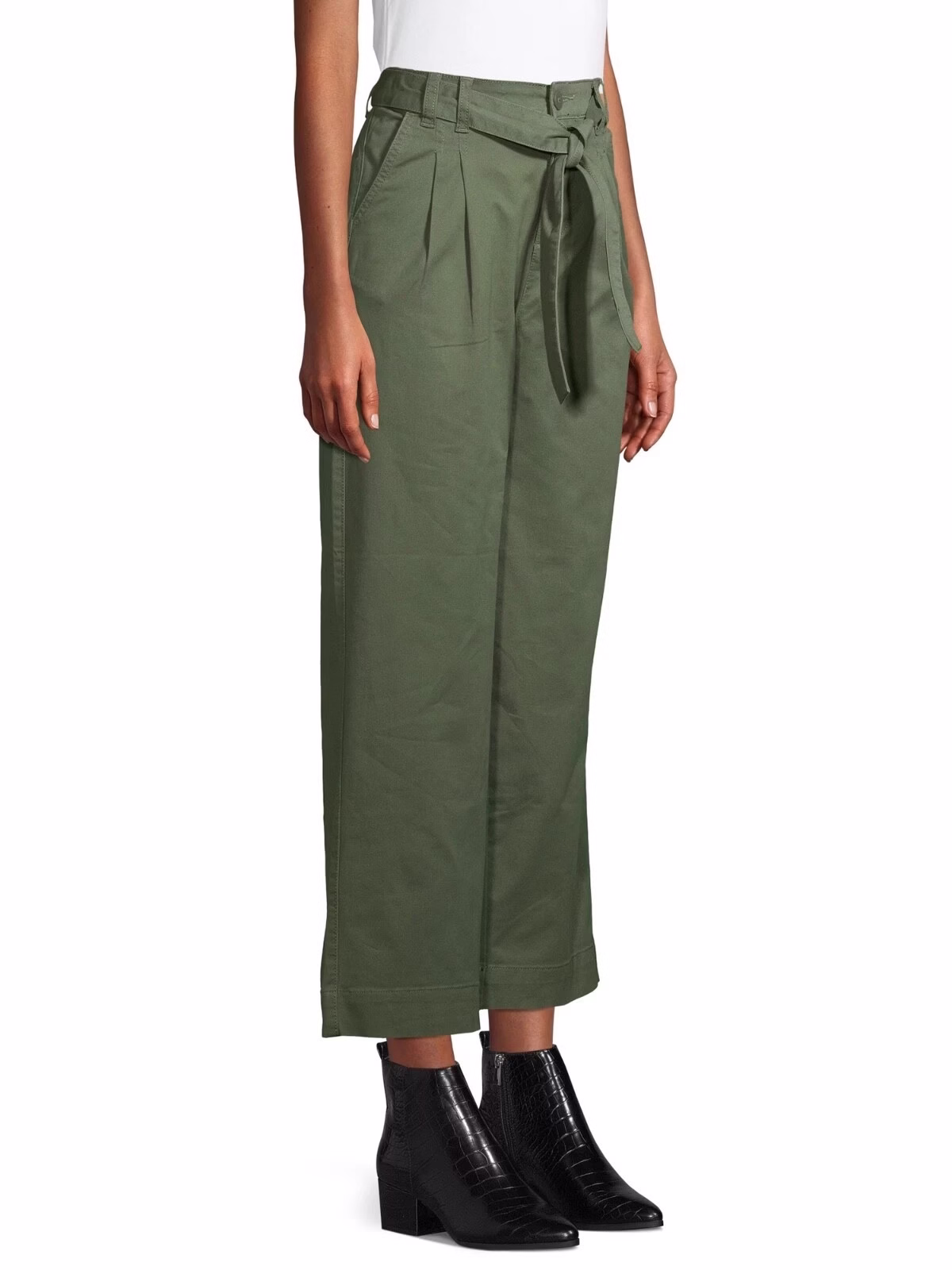 Time and Tru Women's Wide-Leg Self Belt Pants, Green, Size 14 - Image 2
